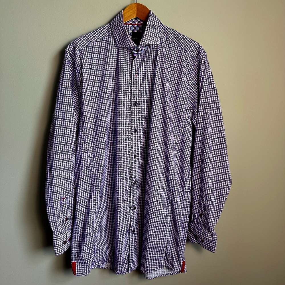 Daniel Hechter Paris Men's Polka Dot Casual Dress Shirt Purple XLT Flip Cuffs